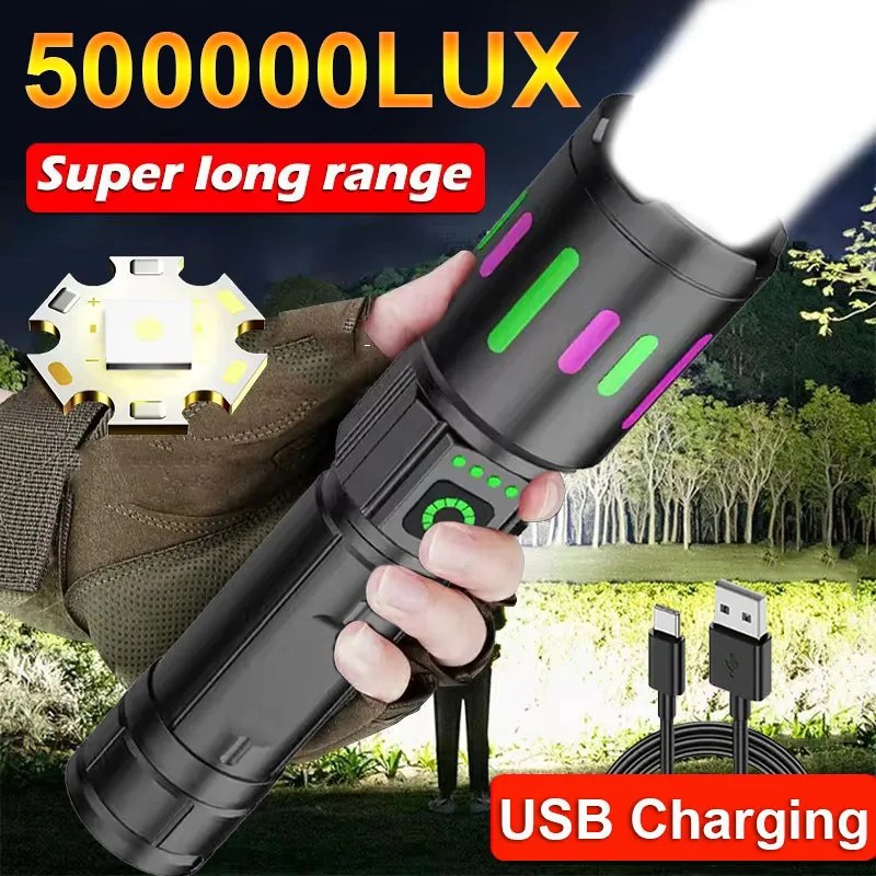 High Power Led Flashlights Built in Battery Tactical Torch Light Emergency Spotlight Rechargeable Flashlight