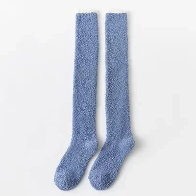Overknee-Hohe Socken, Winter, warm, Korallen-Fleece, für Damen, Plüsch, Zuhause, Schlaf, Boden, lange Socken, JK, solide, weiche, oberschenkelhohe, lustige Socken – Detail 7