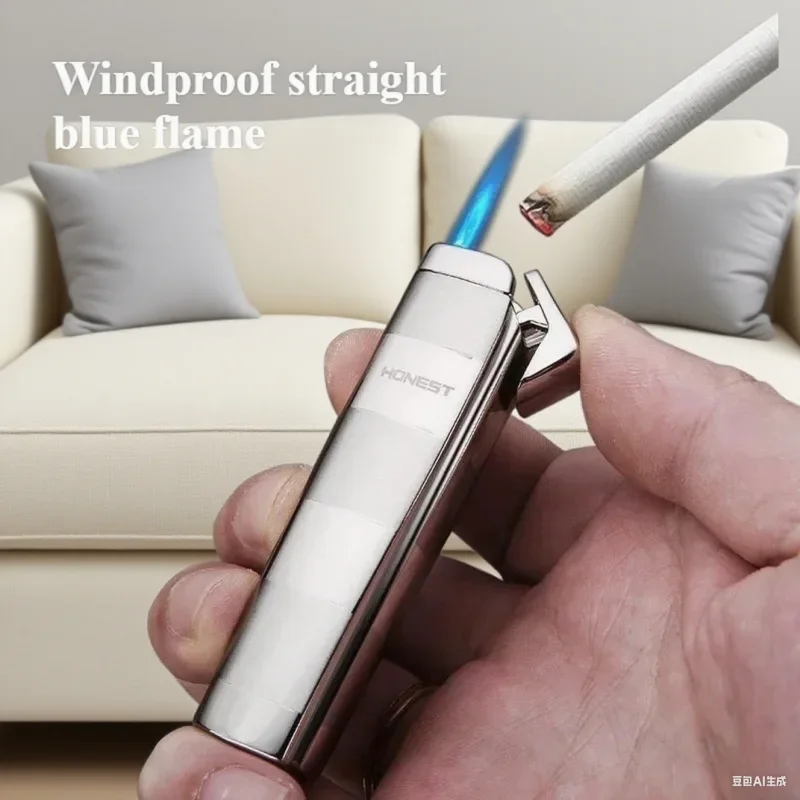

HONEST Windproof Metal Portable Zinc Alloy Turbine Butane Gas Lighter Outdoor Windproof Strong Blue Flame Lighter Men's Gifts