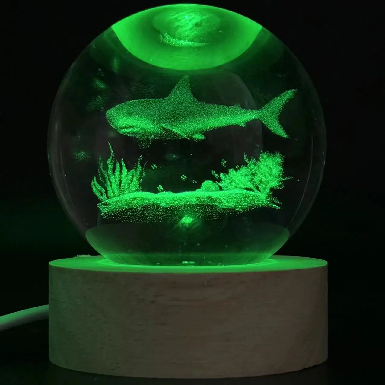 1pc 3D Ocean Shark Crystal Ball Color Laser carved nightlight, holiday gifts, for friends, colleagues, wife, parents, Christmas,