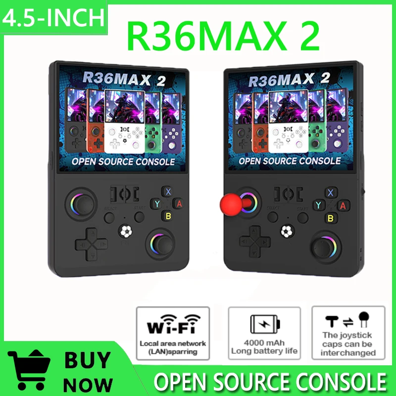 

Новейшая портативная игровая консоль R36MAXⅡ 2026 в стиле ретро с 4,5-дюймовым IPS HD-экраном 1024x768, портативная система Linux с открытым исходным кодом и 2 джойстиками