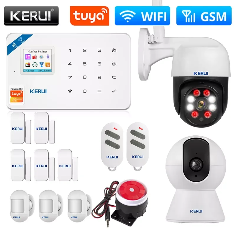 KERUI Home Security Alarm System W181 GSM WIFI Connection Mobile Tuya APP Receiving Color Screen Wireless Burglar Alarm Kit