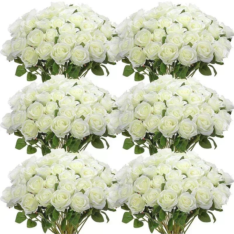 100 stuks kunstmatige rozen bloemen nep zijden rozen boeket voor tafel middelpunt vazen bruiloft feest decor