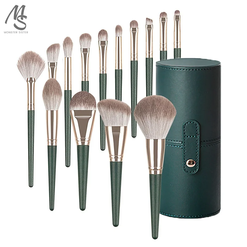 

14Pcs Green Makeup Brush Set Soft Fluffy Powder Eyeshadow Foundation Concealer Blush Brushes Beauty Tools Blending Cosmetic