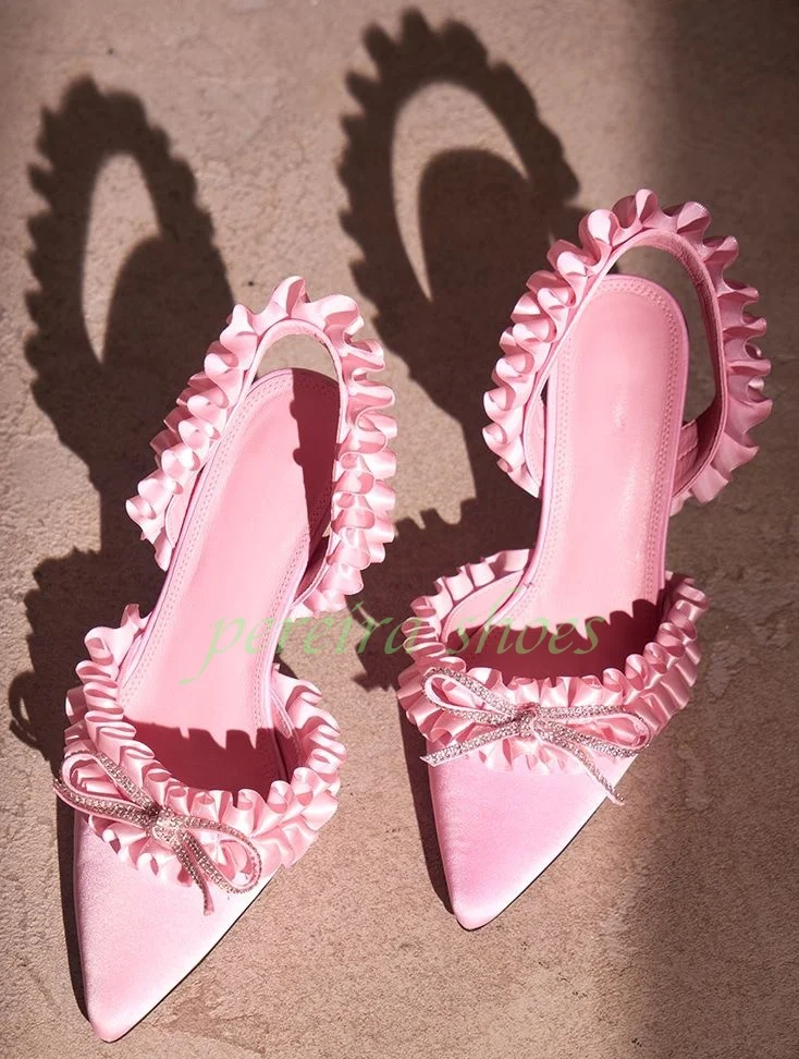 

Женские розовые атласные туфли-лодочки с острым носком, элегантные туфли-лодочки с галстуком-бабочкой, розовое летнее платье на низком каблуке с открытым носком и цветочным узором, розовые летние туфли-лодочки в стиле Лолита 46