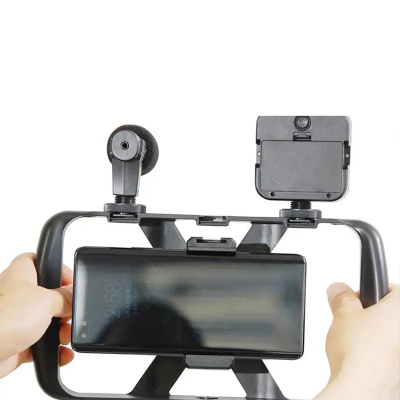 Smartphone Video Rig With Hand Grip Retractable Clip 4 In 1 Photo Tripod Stand With Microphone Fill Light Filming Accessories