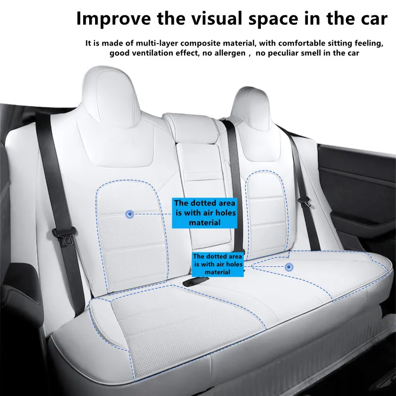 Autositzbezug für Tesla Model 3, Y, Nappaleder, vollständiger Surround-Stil, Fabrik, Großhandelspreis, weißes Kissen, Innenzubehör