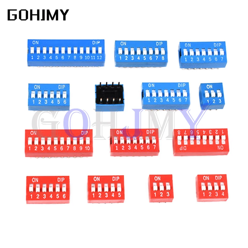 10PCS Slide Type Switch Module 1 ~ 12 Bit 2.54mm Position Way DIP Blue Pitch Toggle Switch Blue Snap Switch For PCB 8PIN 6PIN