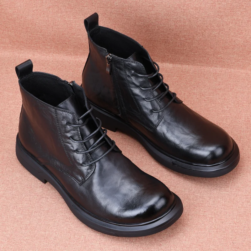 

Men's Top Layer Cowhide Boots High Top Casual round Toe Leather oes Faionable Autumn Winter ort Boots