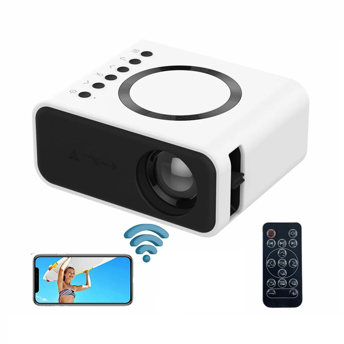 Mobile Video Mini Projector Theater Media Player Wired Wireless Same Screen Projector for iPhone Android - EU Plug