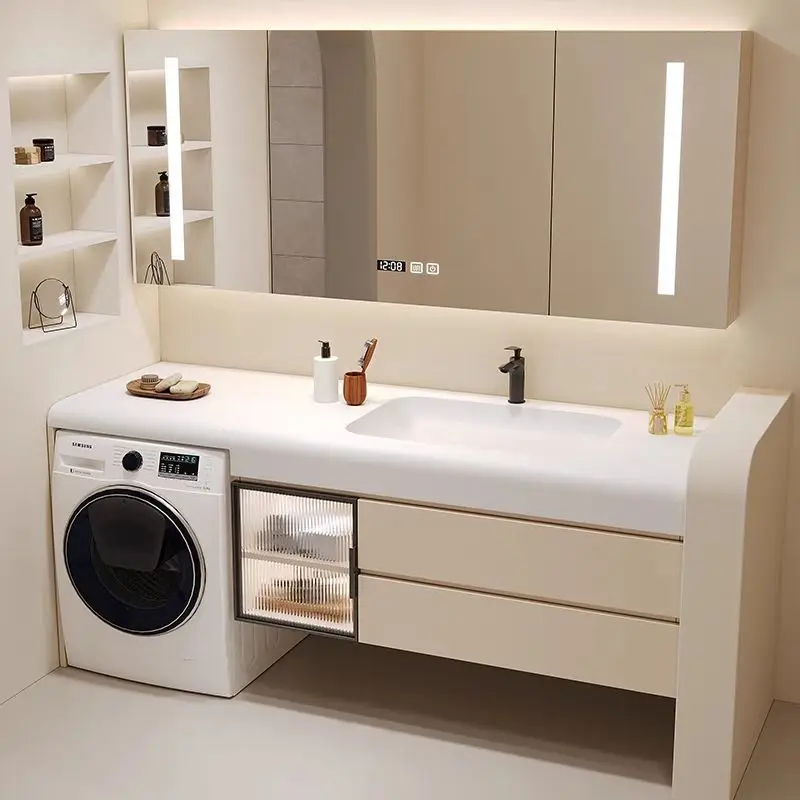 

Встроенная раковина, шкаф для стиральной машины, комбинированный шкаф для ванной комнаты, керамическая раковина из каменной плиты.