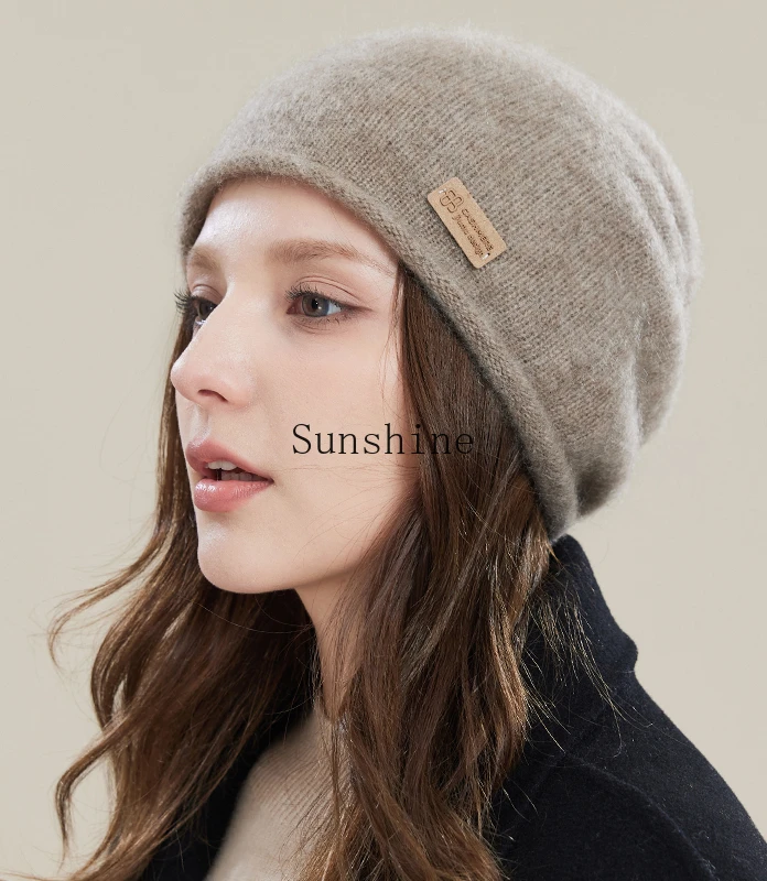 Women's autumn and winter new thickened warm plush cold hat knitted wool stack confinement hat