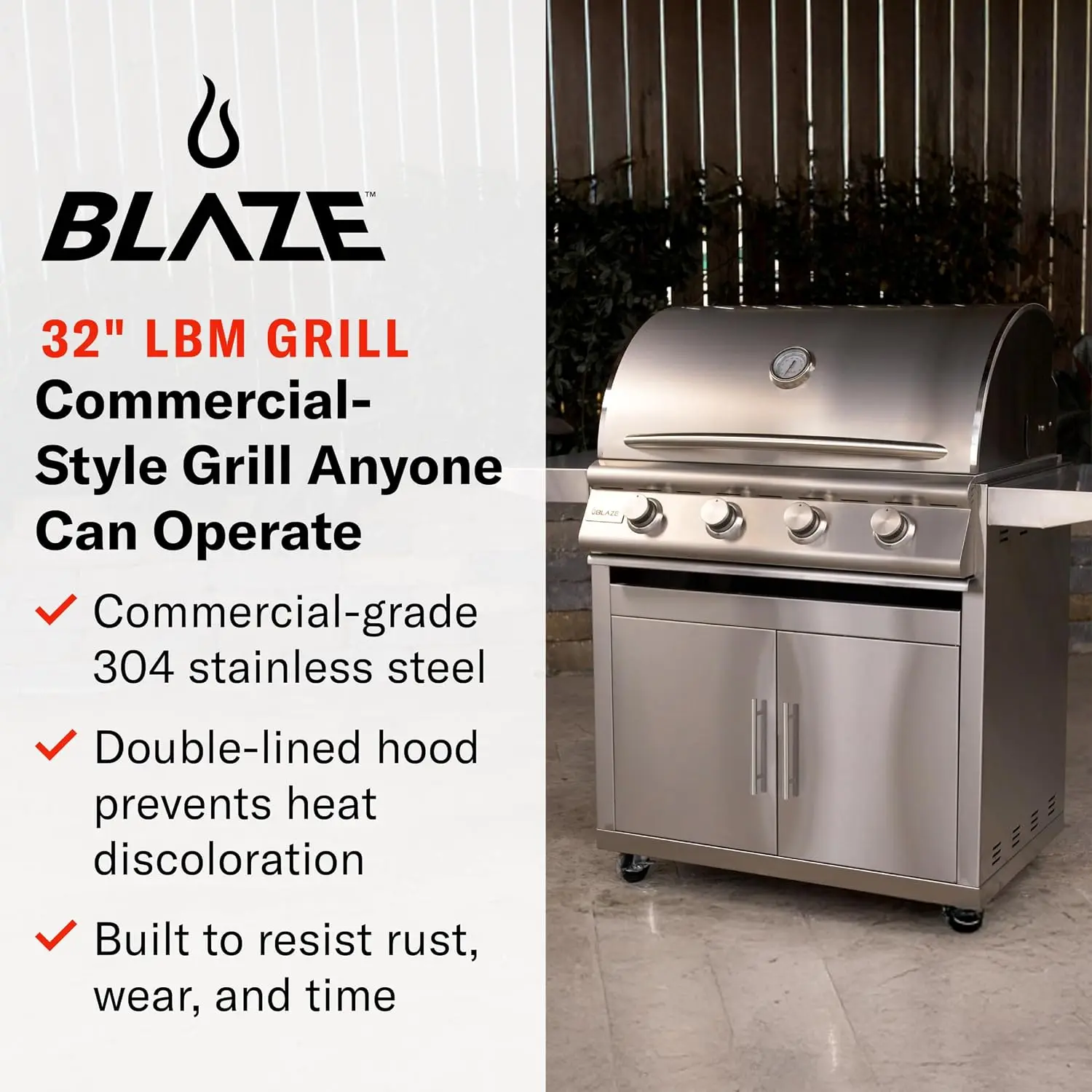 32-Inch 4-Burner Built-In Natural Gas Grill, 56,000 BTU BBQ, 304 Stainless Steel Construction, Flame Stabilizing Grids