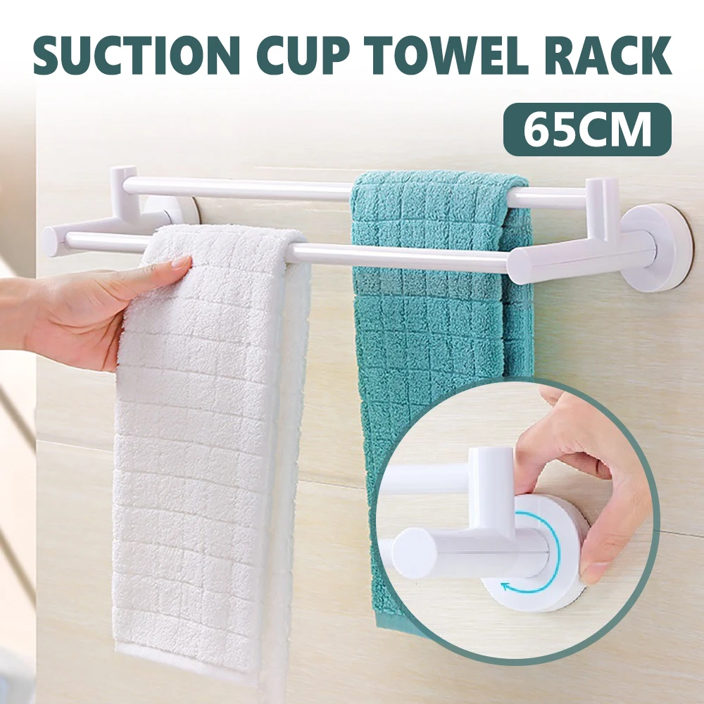 

Bathroom Towel Rack Holder Without Drilling Suction Cup Wall Mount Double Bar Towel Shelf Rag Hanging Hanger Bathroom Accessory