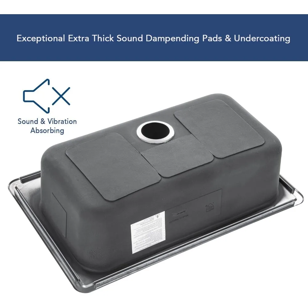 스테인리스 스틸 33인치 싱글 볼 주방 싱크대 (수전 구멍 포함) - 18게이지 탑마운트 드롭인 싱크대 (가정용 조리 공간)