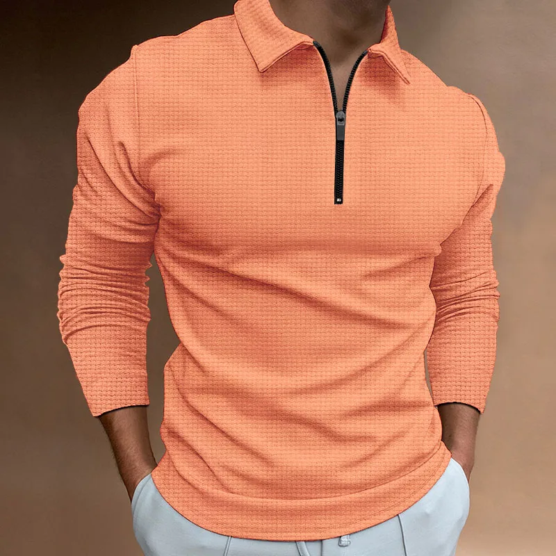 Classic Waffle fabric Polo shirt, new men's long sleeve fall and winter casual staff, European size S-XXXL plus