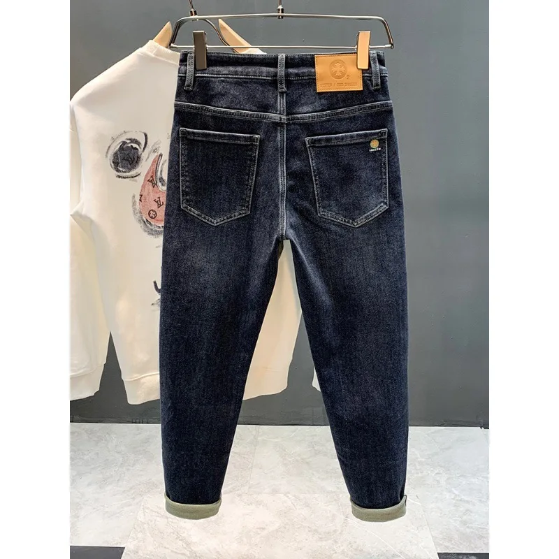 Winter New Thin Fleece High Quality Thick Jeans Men'S Stretch Straight Slim Comfortable Men'S Pants Fashion Brand Denim Long Pan