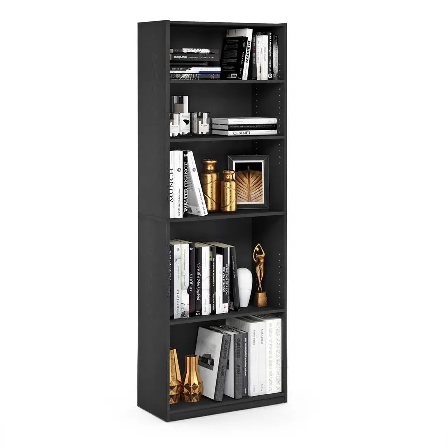 Estantería para libros Jaya, estantería de 5 niveles, librero con estantes ajustables, 9,5 x 24,5 x 71,2, para organización y almacenamiento, para sala de estar