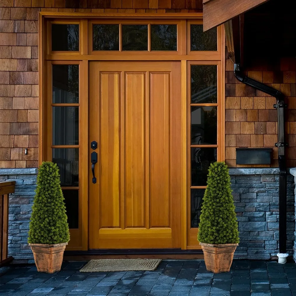 Искусственное самшитое топиарийное дерево в форме конуса с цементным горшком, высота 3 фута, искусственное вечнозеленое растение в горшке для внутреннего и наружного декора