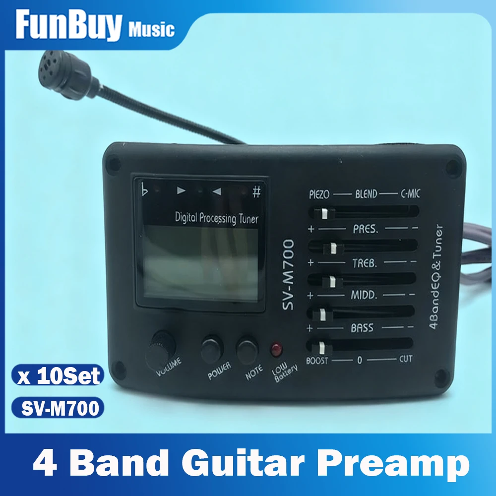 10 Set SV-M700 Akustikgitarre EQ Equalizer 4-Band mit Stimmgerät und Micro-Telefon-Tonabnehmer Schwarz