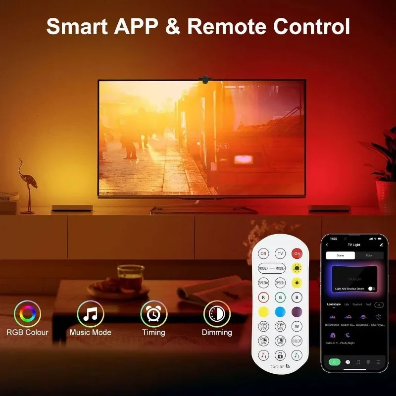 Retroilluminazione a LED per PC/TV Striscia LED RGBIC con sensore di raccolta dei colori Controllo app Sincronizzazione musicale Luce RGB intelligente per l'atmosfera di gioco