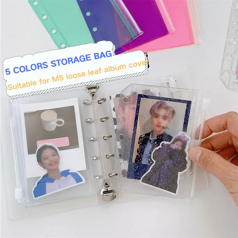 5 Holes Clear Binder Photocard Holder Inner Page Shiny Idol Card Badge Storage Bag Suitable For M5 Size Loose Leaf Album Cover