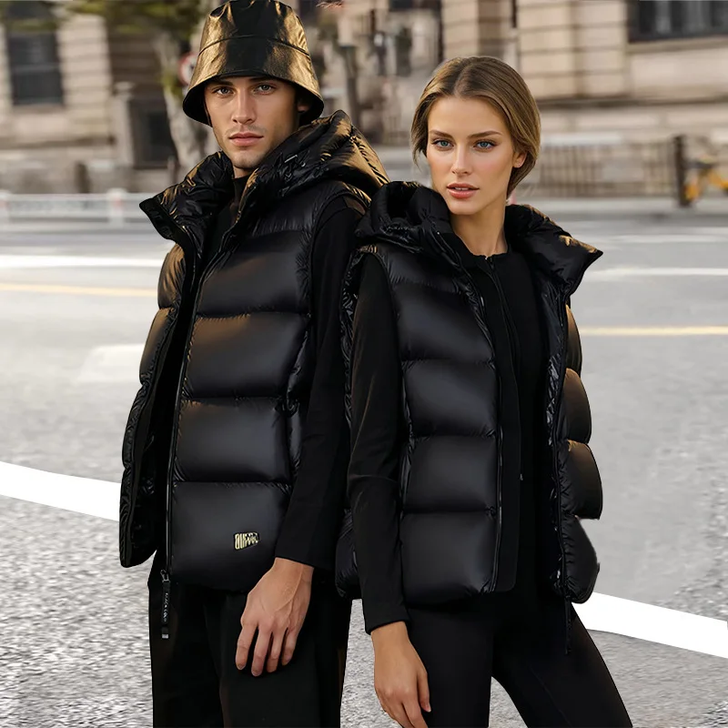 Gilet en duvet de canard blanc pour femme, veste d'hiver sans manches à capuche, gilet en plumes de canard dвухсто declaraняя (13)ка