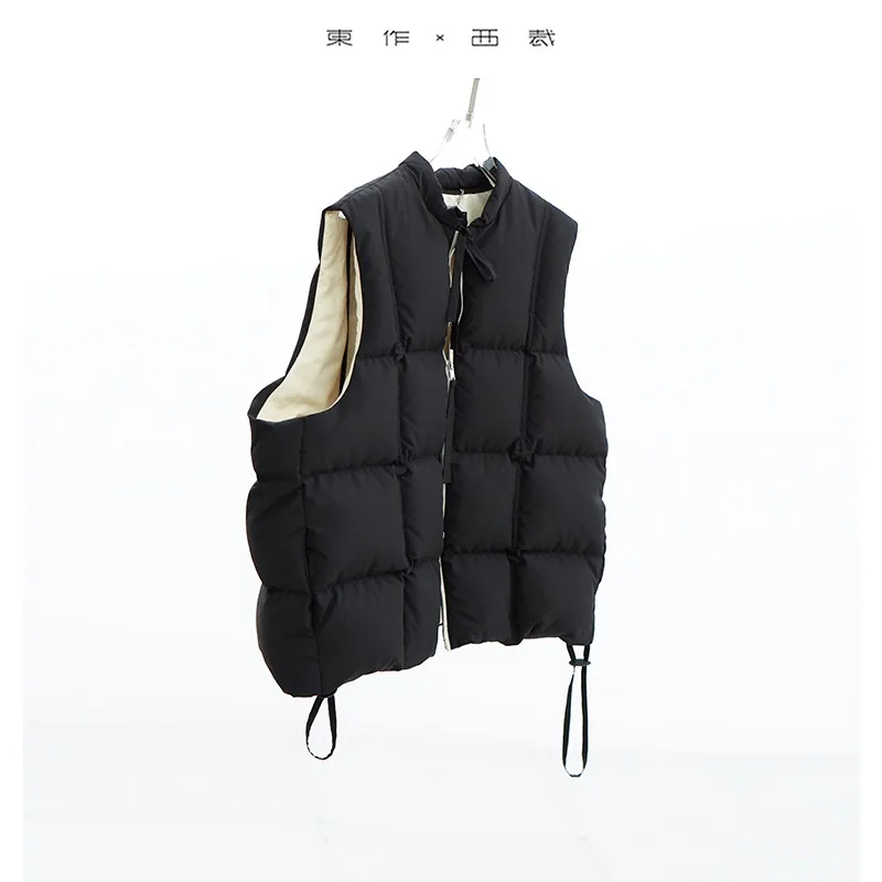 Down Vest ~ Checkered Stand-Up Collar Color-Blocked Duck down Vest for Petite Women, Suitable for Outerwear or Layering, 2025 Winter Women's Warm Vest