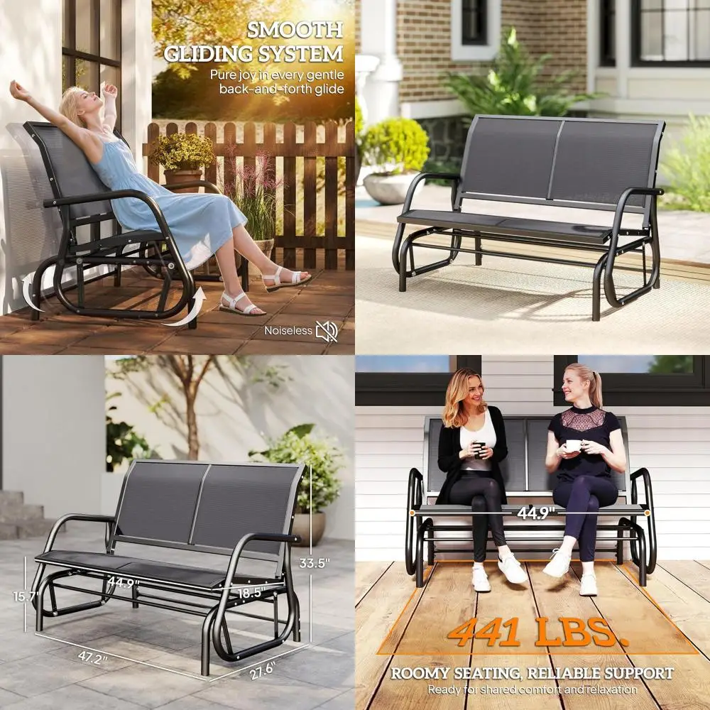 

2-Person Outdoor Glider Bench with Powder Coated Steel Frame, Patio Swing Rocking Chair for Garden and Porch, Gray