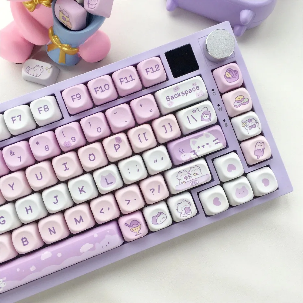 Cat Afternoon Tea, Keycap ABS Sublimation MOA Accessories for MX Switch Fit 61/64/68/87/96/104/108 Keyboards