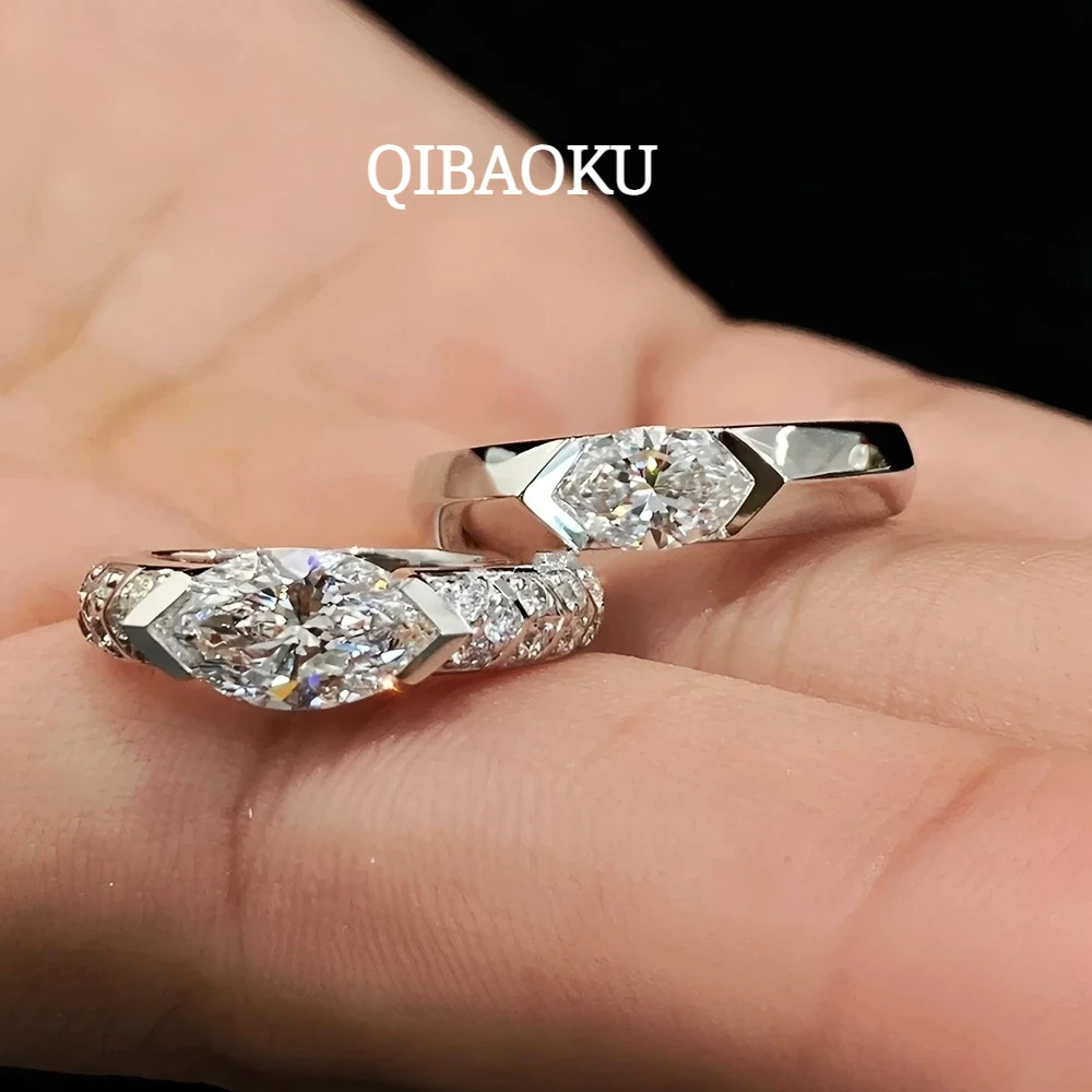 QIBAOKU GRA Certified 1CT Marquise Cut Moissanite Ring S925 Silver for Women D Color Lab Diamond Engagement Band Gift Jewelry