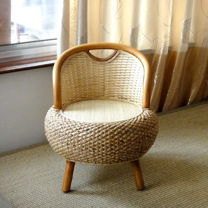 

Nordic Living Room Chairs Rattan Weaving Armchair Home Furniture Balcony Small Round Seat Chair Design Backrest Woven Stool