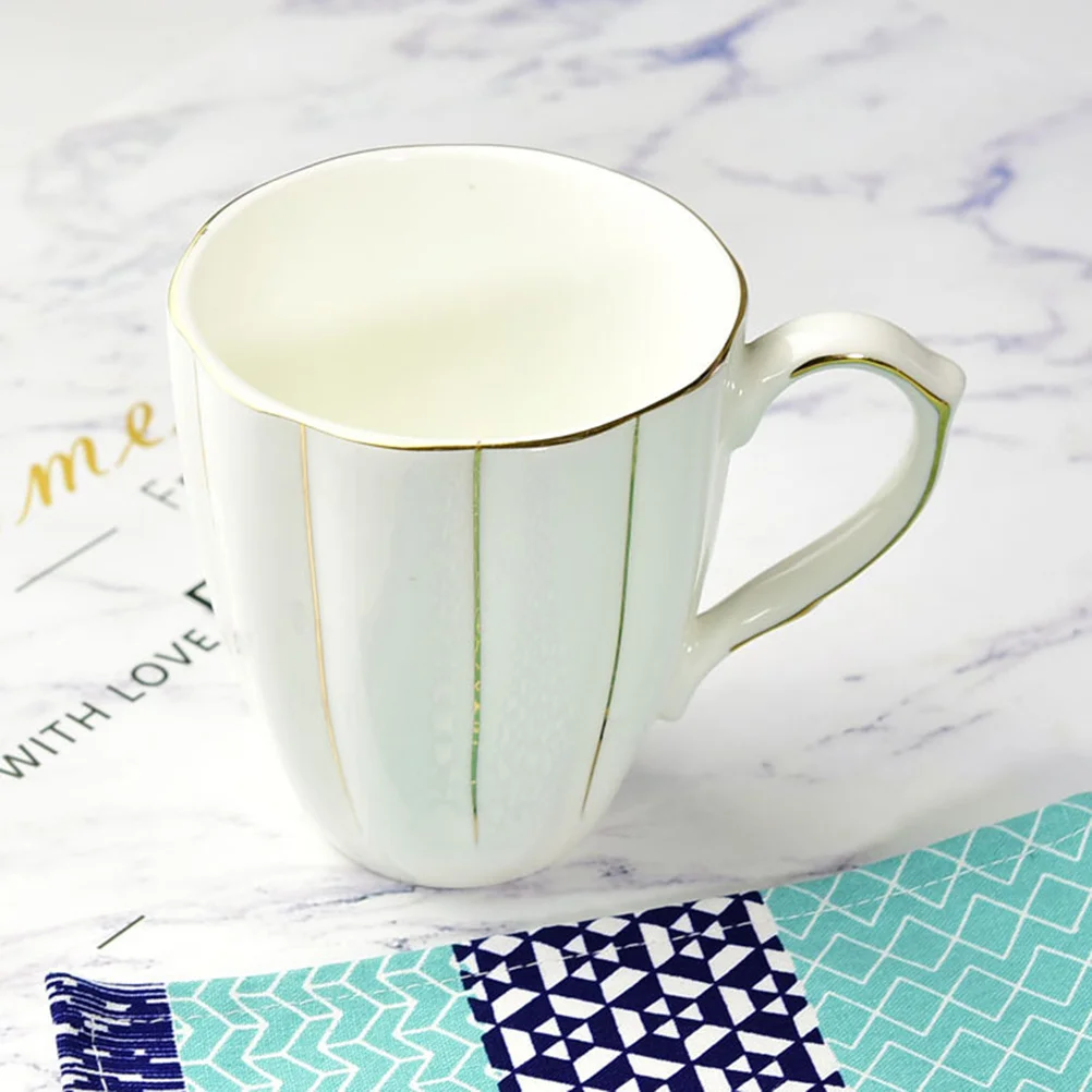 

Bone China Mug Pumpkin Shape Golden Strip Decor Coffee Latte Cappuccino Tea Drinking Cup Gifts Ceramic Mug (White,301-400ml)