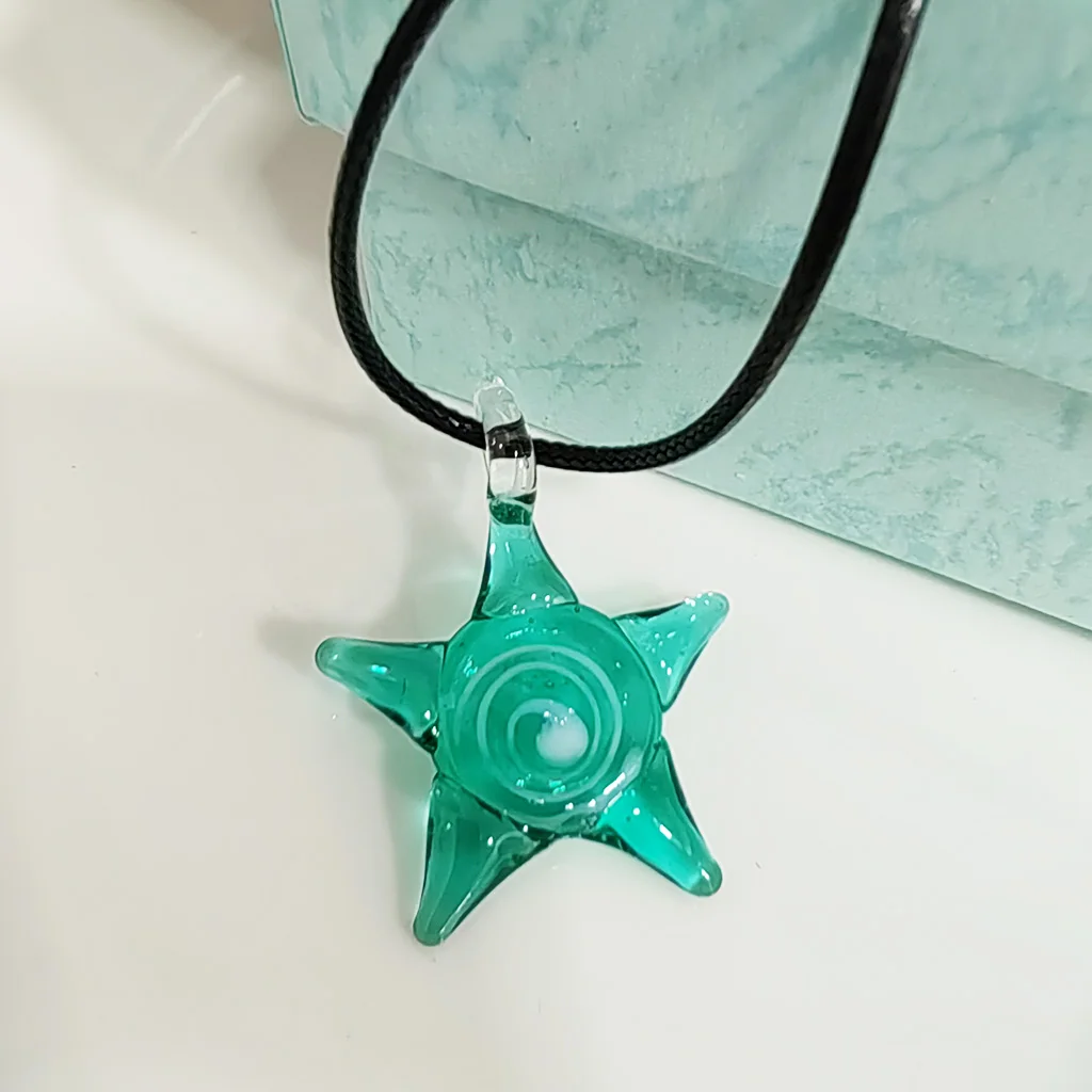 1PCS 30x30mm Murano Lampwork Glass Summer Beach Starfish Pendant Necklace For Women Gift Sands Blue Color Cheap Items Jewelry