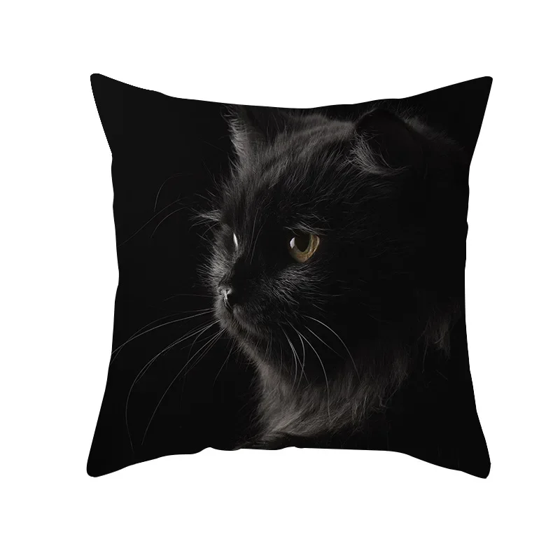 45X45CM Black Cat Pillowcases Polyester Home Cute Kitty Animal Lover Cushion Cover Funny  Decoration Pillow