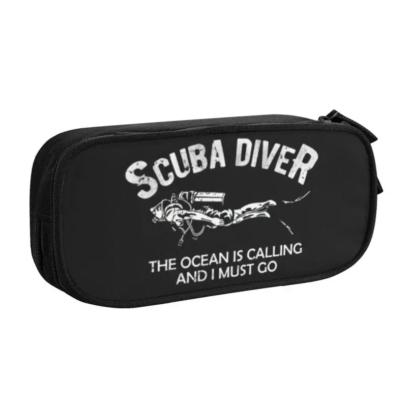 Customized Scuba Diver Cute Pencil Cases Boys Gilrs Large Capacity The Ocean Is Calling I Must Go Pencil Box Students Stationery