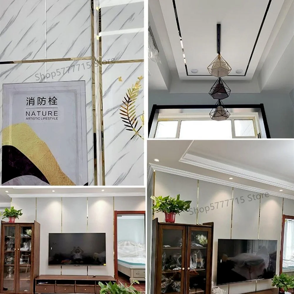 1Roll Stainless Steel Decorative Strip Mirror Stickers Room Decor for Wall Background Ceiling Waist Line Plane Tile Sticker