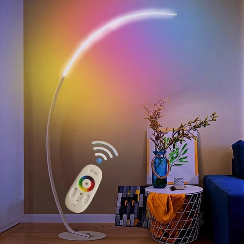 Nordische Bogenform-Stehlampe, moderne LED-Dimmbare Stehleuchte mit Fernbedienung für Wohnzimmer, Schlafzimmer, Arbeitszimmer, Dekorbeleuchtung