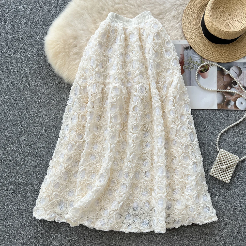 

Шикарная винтажная трехмерная прямая юбка трапециевидной формы с высокой талией, корейская уличная одежда, осенняя женская одежда