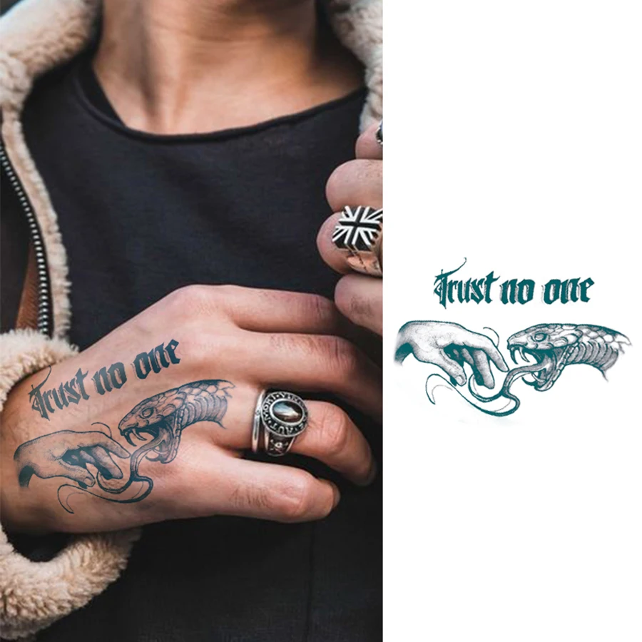 Naklejka tatuaż tymczasowy \"Trust No One Viper and I Neck Hand Rock Hip Hop Cool Style Herbal\", trwały, wodoodporny, utrzymuje się do 15 dni.