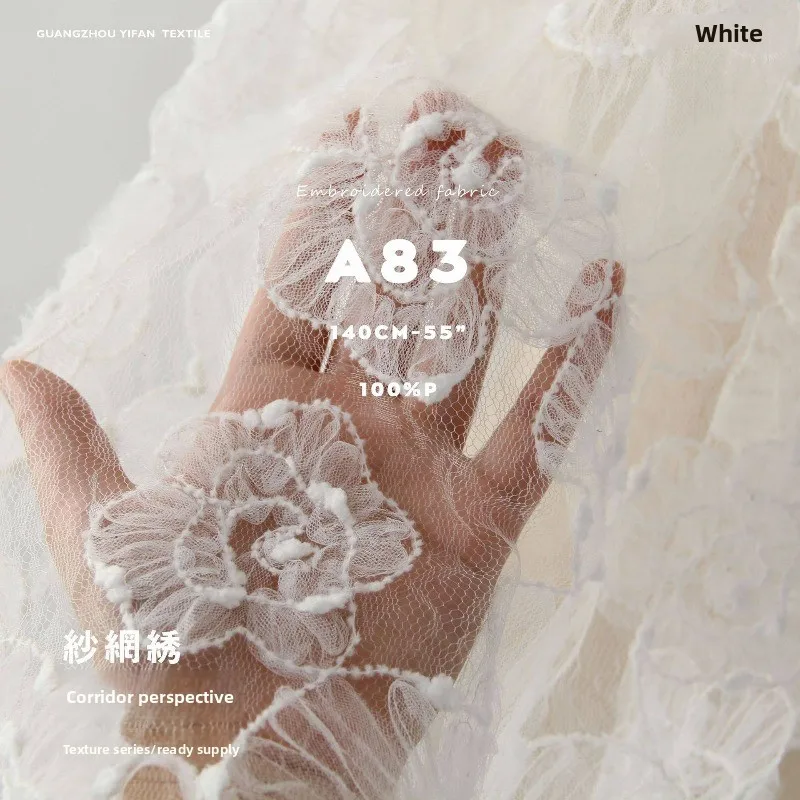 

3D Embroidery Perspective Mesh Fabric for Spring Summer Dress Coat Clothing Design Cloth Diy By The Yard Sewing Material