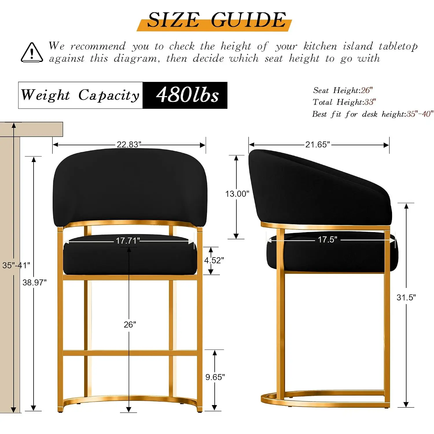 Modern Bar Stools Set of 4, Velvet Barrel Back 26