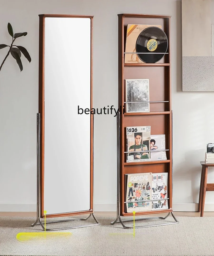 

ss25 Retro solid wood magazine rack, full-body mirror, floor-to-ceiling full-length mirror, storage display, bedroom removable