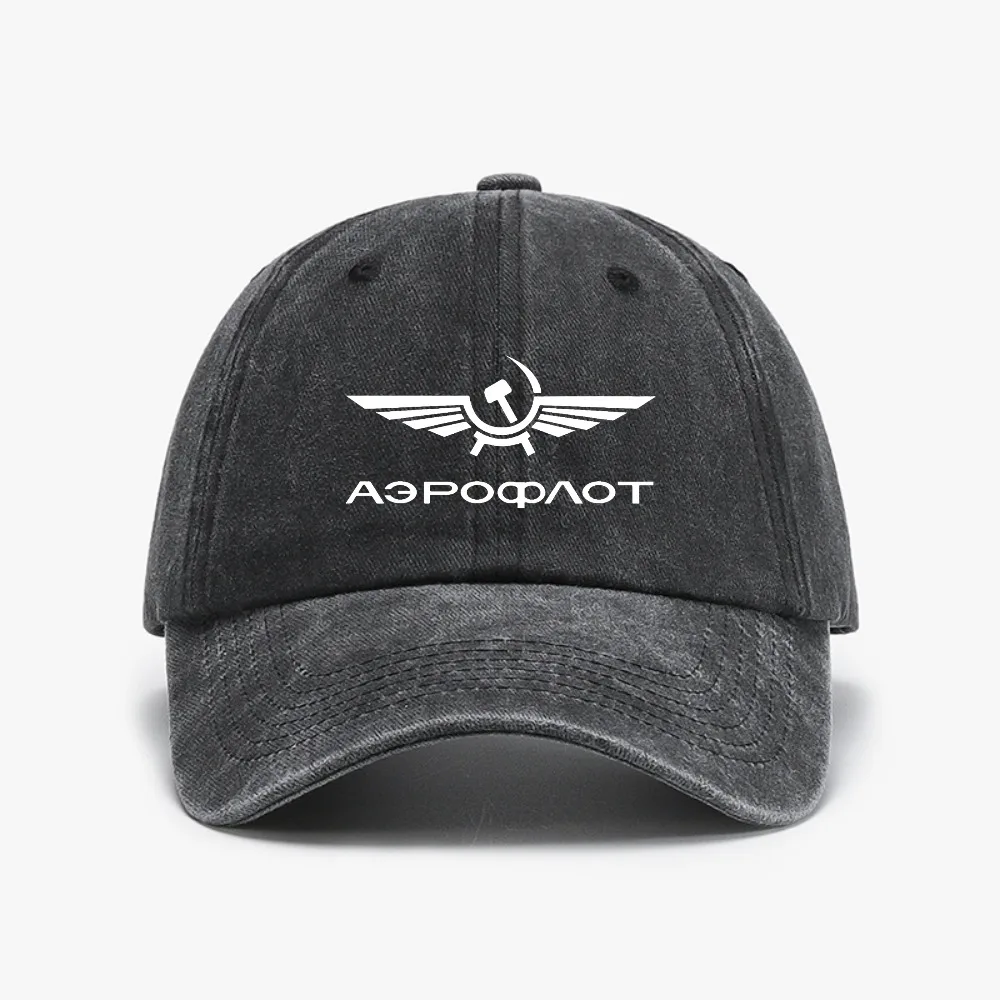 

Aeroflot Russe Pilote Aerospace Aviateur Washed Denim Cap Casual Baseball Caps Summer Unisex Retro Hats
