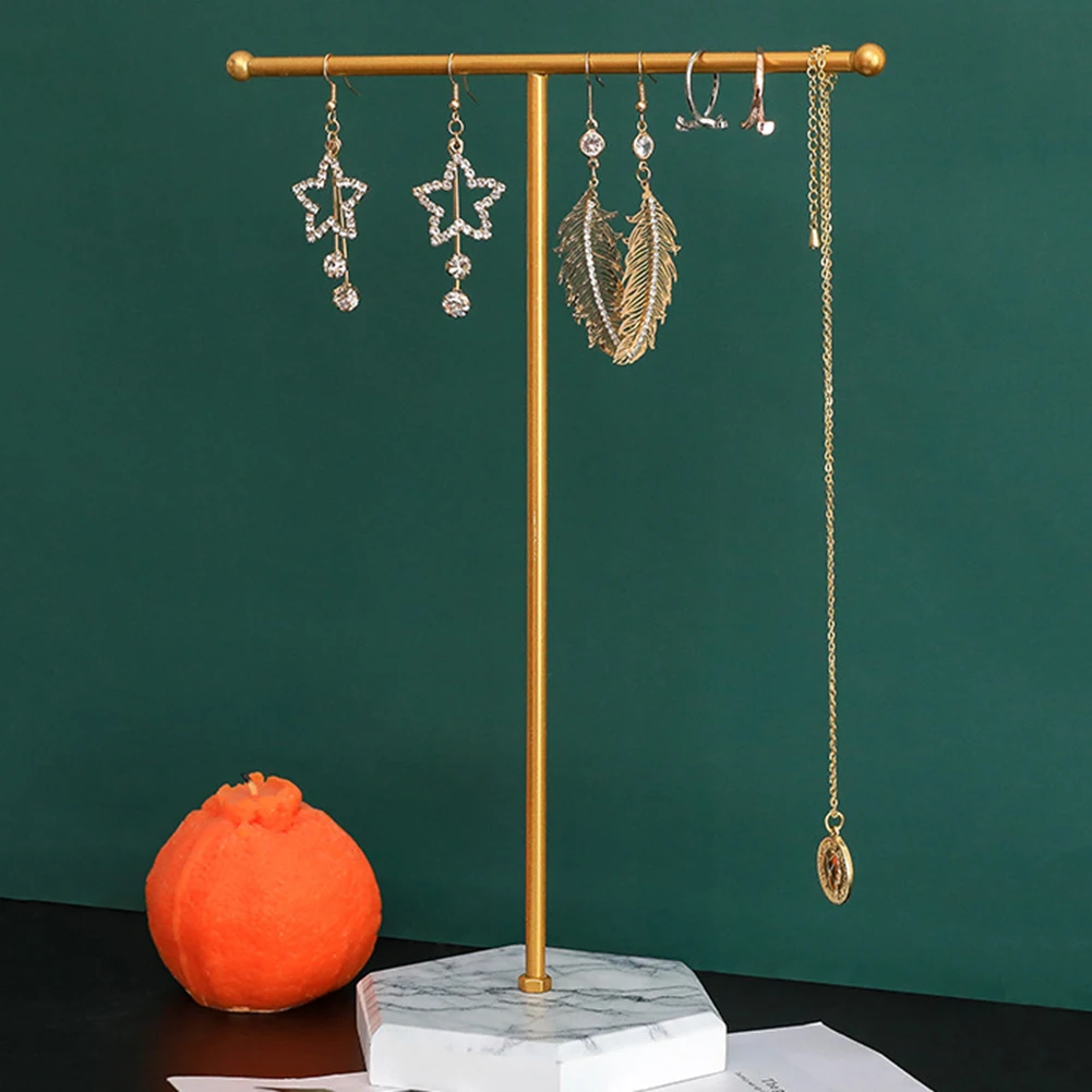 

Tabletop Jewelry Organizer Tower with Marble Base Minimalist Display Tower Metal for Show Jewelry Hanging Pendant