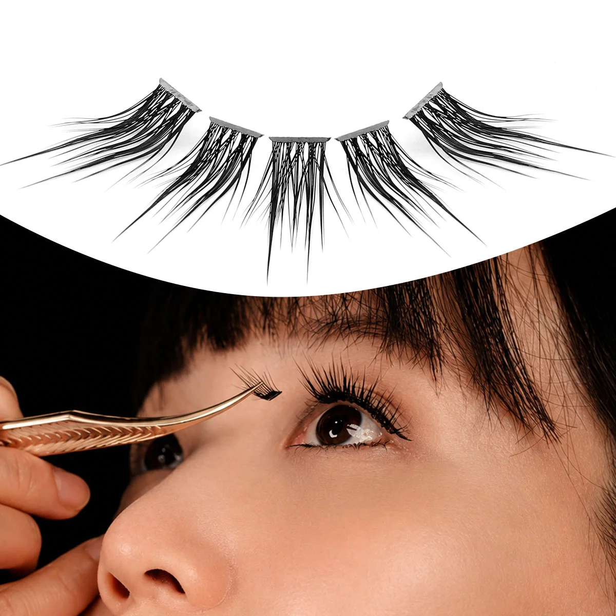 LINYAGSSE IG2350 L Curl Wimpernbüschel Schwarz Braun DIY Einzelwimpern Cat Eye Wispy Cluster Wimpernverlängerungen – Detail 2