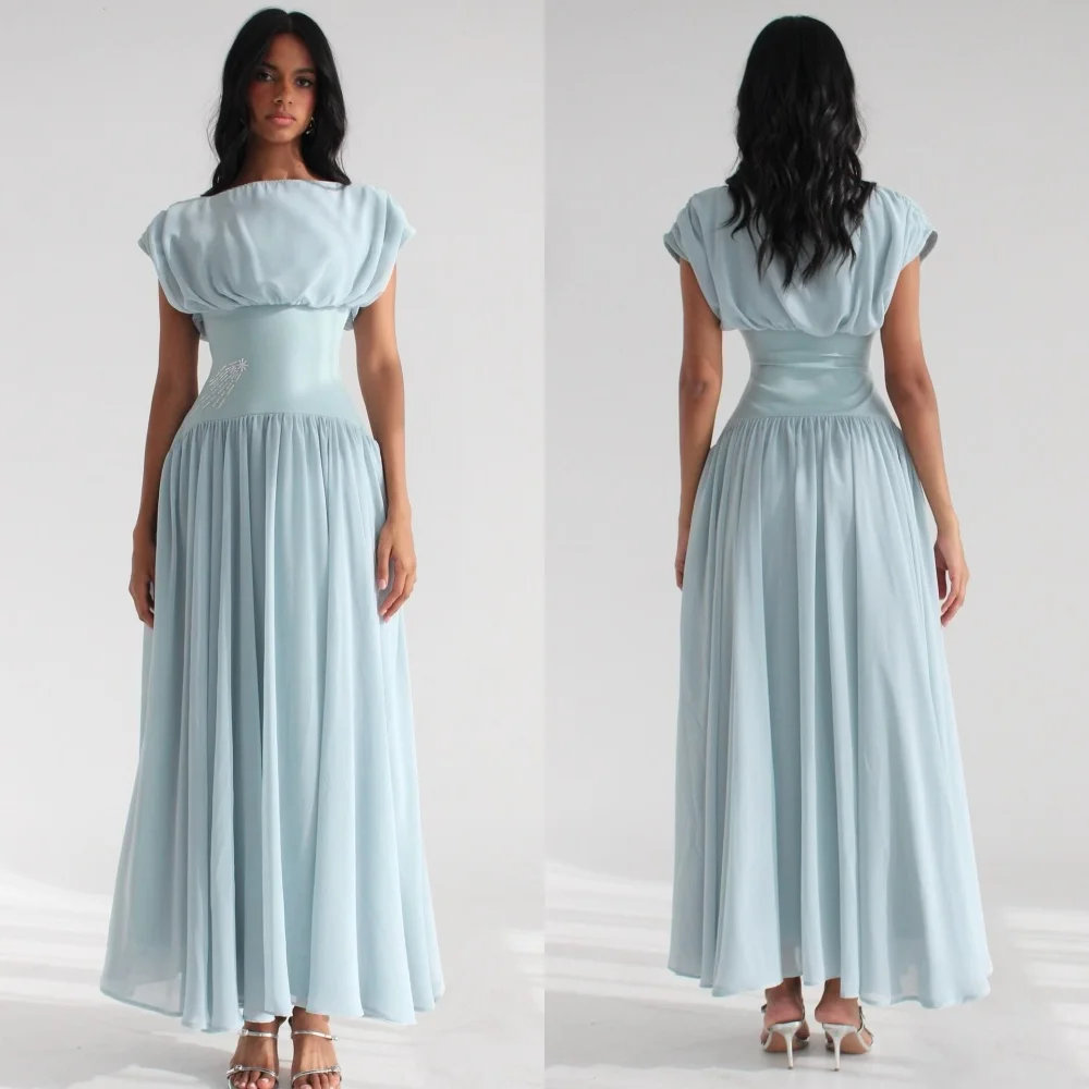 

Customized Classic Simple Jersey Rhinestone Ruched Pleat A-line Poretrait Long Dresses Bespoke Occasion Dresses Sizes Available