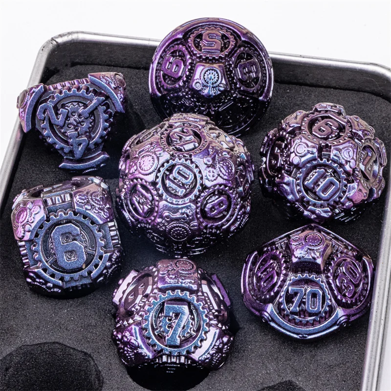 7-teiliges Würfelset DND Metall Komplettset für Dungeons and Dragons Polyedrische RPG D&D Geschenkidee – Detail 18