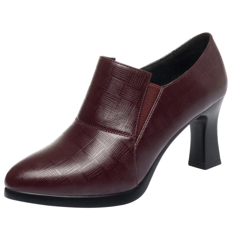 

7 см модные удобные универсальные туфли из мягкой кожи с глубоким вырезом, женские туфли-гладиаторы, туфли-лодочки 2025 на блочном каблуке для офиса, модельные туфли