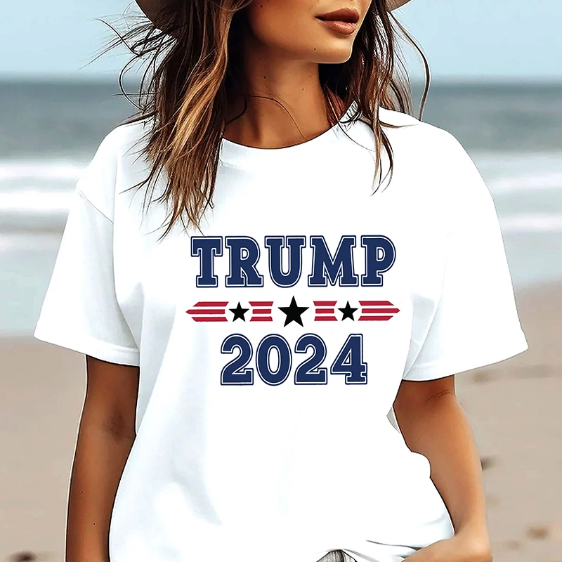 

Trump Clothes 2024 Summer Fashion Graphic T Shirts for Women Cotton Loose 90s Grunge Tshirt Vintage Navy T-shirt Ladies Tops